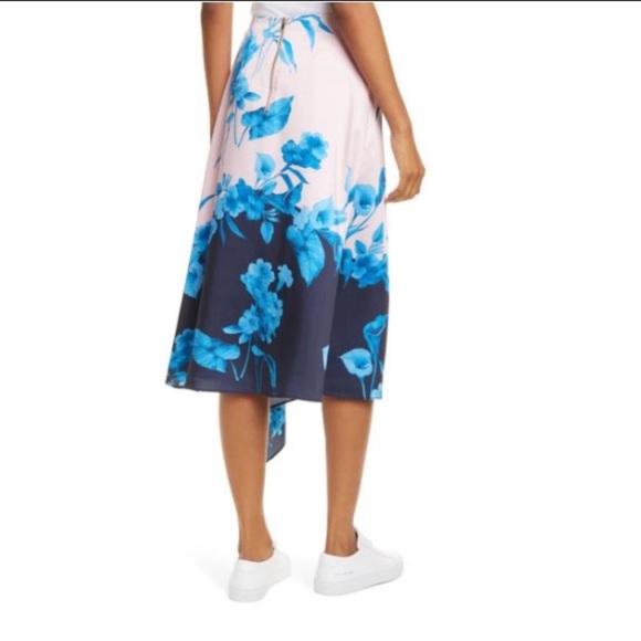 TED BAKER Pink Blue Floral Asymmetrical Midi Skirt - Picture 2 of 11